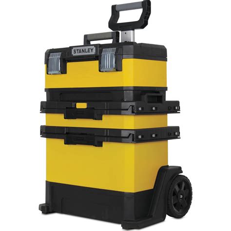 stanley yellow stackable metal tool box on wheels|stanley 12 gallon tool chest.